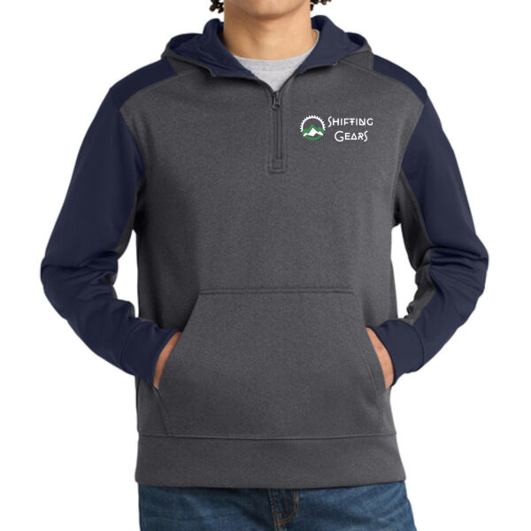 Sport-Tek® Tech Fleece Colorblock 1/4-Zip Hooded Sweatshirt - Embroidered Logo Thumbnail